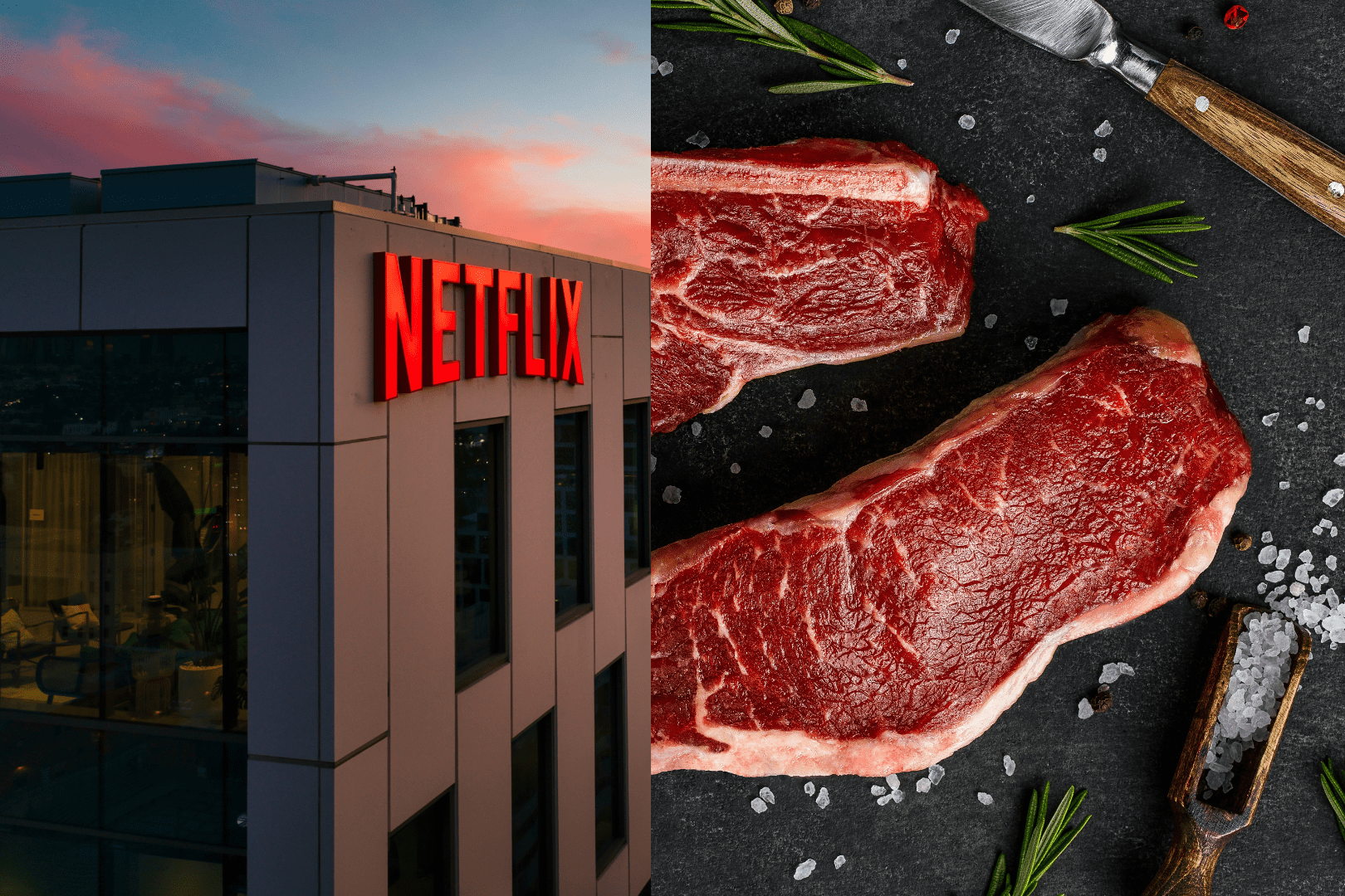 Netflix logo and a photo of beef together for article on workplace feedback