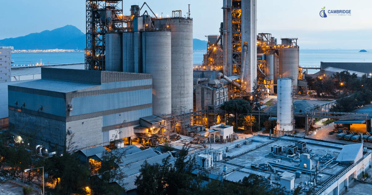 a wide lens photo of a manufacturing plant